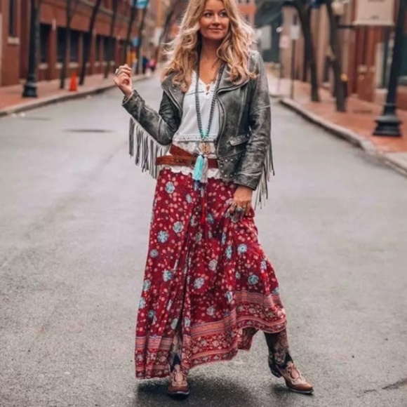Dresses & Skirts - SOLD OUT Red Floral Gypsy Boho Button Up Maxi Skirt
